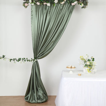 Elegant Dusty Sage Green Satin Event Photo Backdrop Curtain Panel