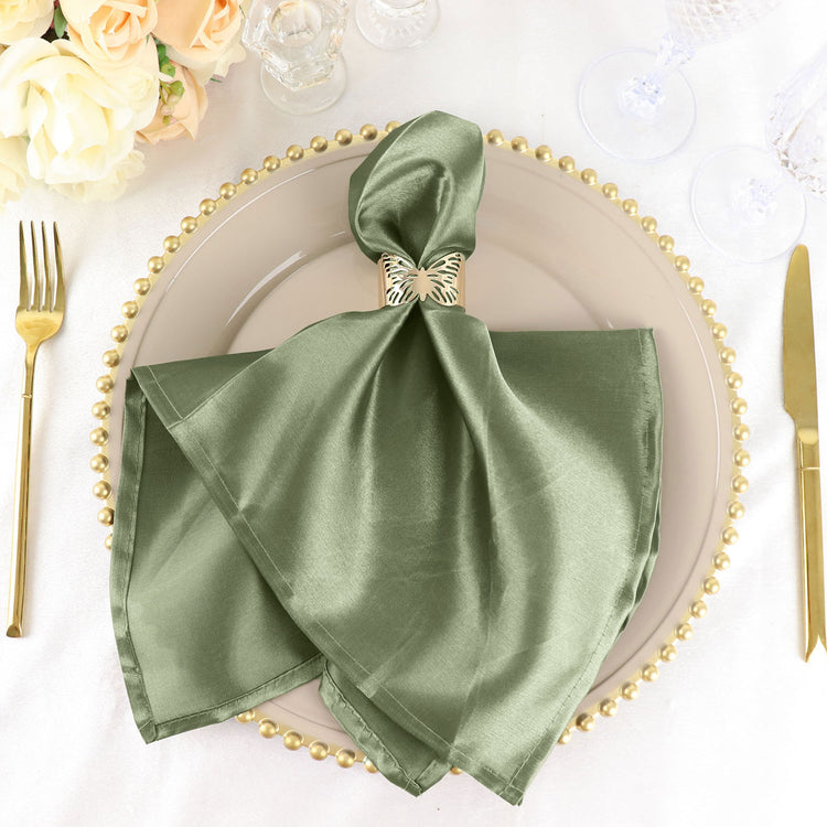 20 Inch X 20 Inch Eucalyptus Sage Green Wrinkle Resistant Seamless Satin Napkins 5 Pack 