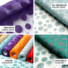 12inch x 10 Yards Blue Premium Organza With Velvet Dots Fabric Bolt, DIY Craft Fabric Roll