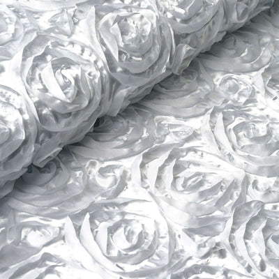 Silver rose-patterned fabric with a textured finish.