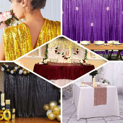 Sequin tablecloths in various colors for festive events and celebrations.