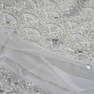 Unleash Your Creativity with Silver/White Tulle Lace Sequin Fabric Roll