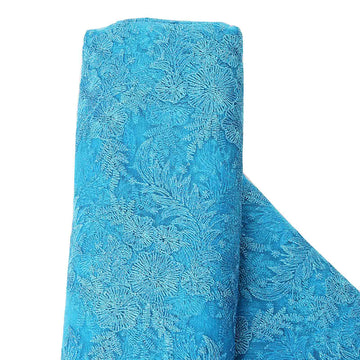Turquoise Floral Embroidered Lace Tulle Fabric: Elevate Your Event Decor