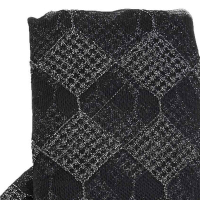 Black and silver patterned fabric showcasing intricate diamond design.