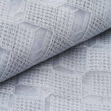 Create Modish and Glitzy Masterpieces with our Silver/White Checkered Netting DIY Craft Fabric Bolt