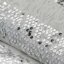 54inch x 4 Yards White With Silver Sequin Parallels Lace Fabric Bolt, DIY Craft Fabric Roll