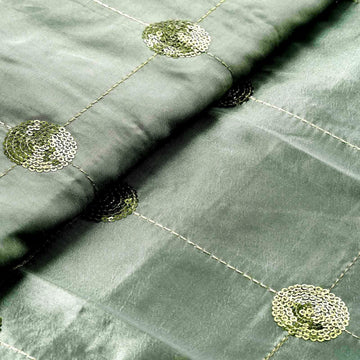 Unleash Your Creativity with Olive Green Sequin Tuft Design Taffeta Fabric