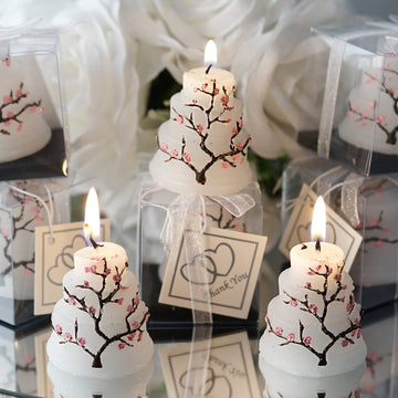 Celebrate in Style with Gift Wrapped Cherry Blossom Wedding Cake Candle Party Favors