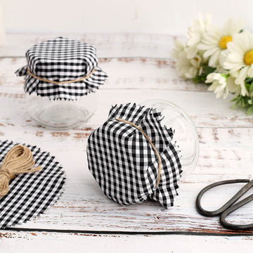Add Charm to Your Party Favors with Black/White Gingham Mason Jar Cloth Lid Covers