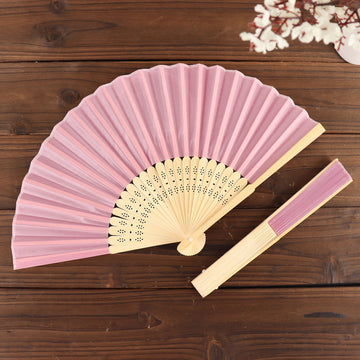 Elegant Dusty Rose Asian Silk Folding Fans for Stylish Event Decor