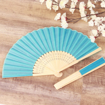 Turquoise Asian Silk Folding Fans - Add Elegance and Style to Your Décor