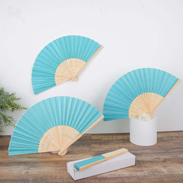 Turquoise Asian Silk Folding Fans - The Perfect Gift for Any Occasion