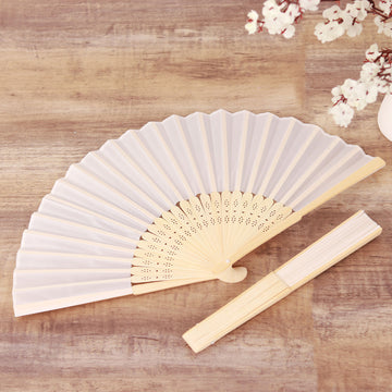 Elegant White Asian Silk Folding Fans for Stylish Event Decor