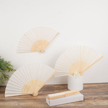 Add a Touch of Elegance with White Asian Silk Folding Fans