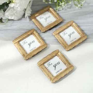 Elevate Your Event with Gold Resin Mini Square Vintage Feather Party Favors Picture Frames
