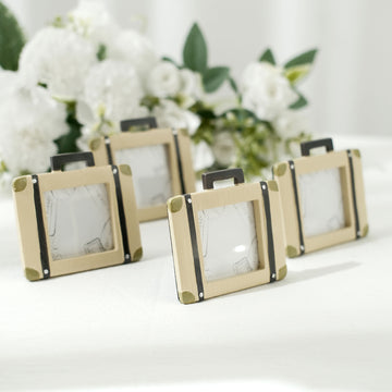 Chic and Stylish Mini Suitcase Resin Picture Frame Party Favors - Vintage Travel Place Card Holders (4 Pack)