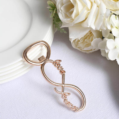 Rose gold infinity bottle opener with "Forever" inscription