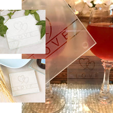 4 Pack | 3inch Gift Wrapped Love Engraved Square Party Favors Glass Coasters With Thank You Tag