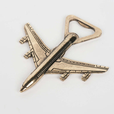 Airplane bottle opener in a metallic finish