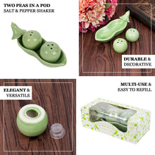 4" Two Peas In A Pod Green Ceramic Salt and Pepper Shaker Party Favors Set, Pre-Packed Wedding Shower Favors In Ivy Print Gift Box