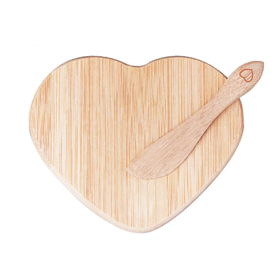 Heart-shaped bamboo serving board with wooden spreader
