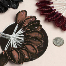 144 Pack | 6inch Chocolate Wired Poly Craft Leaves With Faux Pearls and Rhinestones