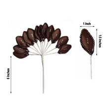 144 Pack | 6inch Chocolate Wired Poly Craft Leaves With Faux Pearls and Rhinestones