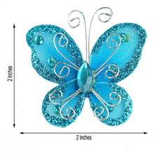 Blue Organza and Wire Butterfly with Acrylic Diamonds and Glitter highlights - Wall Decals