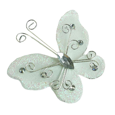 White decorative butterfly with glitter and silver wire details