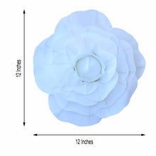 A white foam flower with the measurements of 12 inches