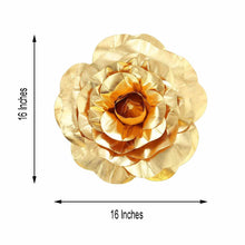 A foam gold rose that is 16 inches in diameter