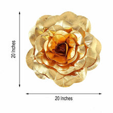 A foam gold rose with measurements of 20 inches and 20 inches