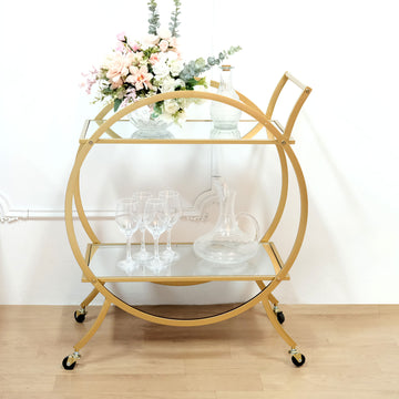 Gorgeous Gold Metal 2-Tier Bar Cart for Stylish Event Decor