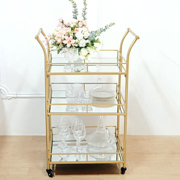 Gorgeous Gold Metal 3-Tier Bar Cart for Stylish Event Decor