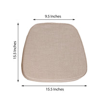 Chair cushion pads made of natural burlap, rectangular shape, suitable for Chiavari style chairs, measuring 15.5 inches in length