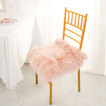Soft Dusty Rose Faux Sheepskin Fur Square Seat Cushion Cover
