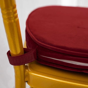 Add Style and Comfort to Your Chiavari Chairs with the Burgundy Velvet Chair Pad
