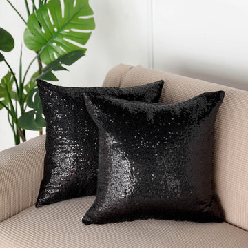 Sparkling Black Sequin Throw Pillow Cover