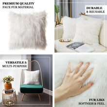 18 Inch White Square Faux Fur Sheepskin Throw Pillow Covers 2 Pack