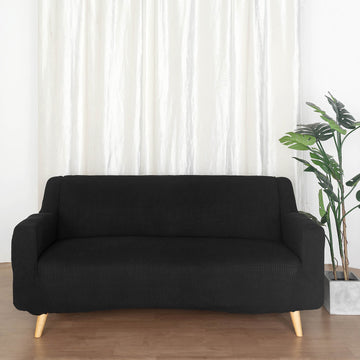Add Elegance to Your Living Space with the Easy Fit Black Stretch 1-Piece Loveseat Sofa Slipcover