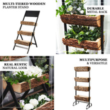 Metal 42 Inch Ladder Stand 4-Tier With Natural Wood Planters