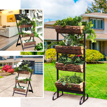 4-Tier Metal Ladder Stand 42 Inch With Wooden Log Plant Pots