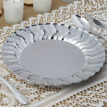 12 Pack - 9inch Flared Rim Silver Plastic Disposable Dinner Plates - Round