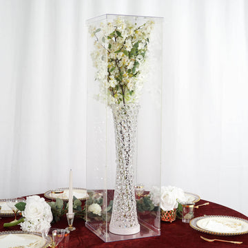 40" Floor Standing Clear Acrylic Pedestal Riser, Transparent Display Box with Interchangeable Lid and Base