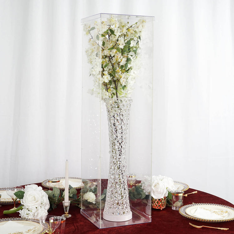 40 Inch Clear Floor Standing Acrylic Transparent Pedestal Risers Display Boxes with Interchangeable Lid and Base