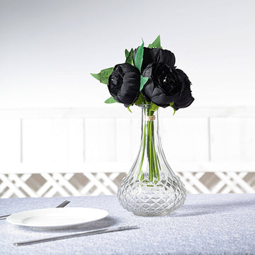 5 Flower Head Black Peony Bouquet | Artificial Silk Peonies Spray