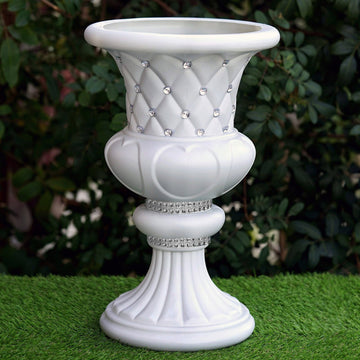 2 Pack White Crystal Beaded Italian Inspired Pedestal Stand Flower Plant Pillar With 10mm Crystal Studs PVC 18" Tall