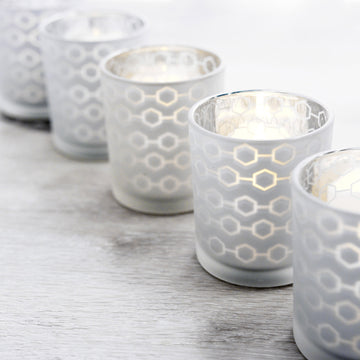 6 Pack Frosted Mercury Glass Candle Holders, Votive Candle Containers - Honeycomb Design 3"