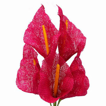 5 Bushes | 19" Fuchsia Artificial Burlap Calla Lilies, Craft Flowers | 25 Pcs