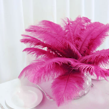 12 Pack | 13"-15" Fuchsia Natural Plume Real Ostrich Feathers, DIY Centerpiece Fillers